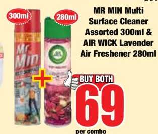 MR MIN Multi Surface Cleaner Assorted 300ml & AIR WICK Lavender Air Freshener 280ml