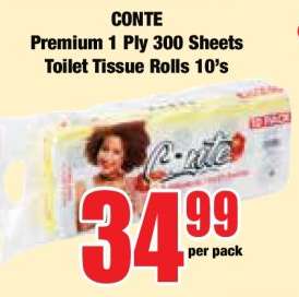 CONTE Premium 1 Ply 300 Sheets Toilet Tissue Rolls 10's