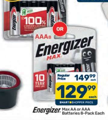 Energizer Max AA or AAA Batteries 8-Pack Each