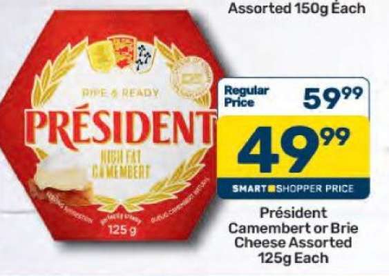 Président Camembert or Brie Cheese Assorted 125g Each