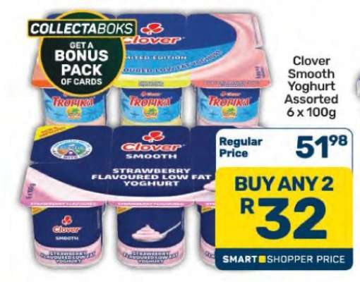 Clover Smooth Yoghurt Assorted 6 x 100g