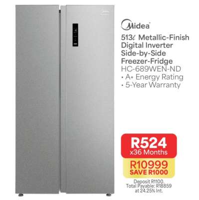 Midea 513ℓ Metallic-Finish Digital Inverter Side-by-Side Freezer-Fridge HC-689WEN-ND