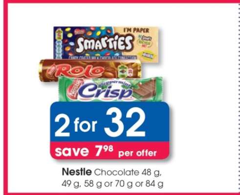 Nestle Chocolate 48 g, 49 g, 58 g or 70 g or 84 g
